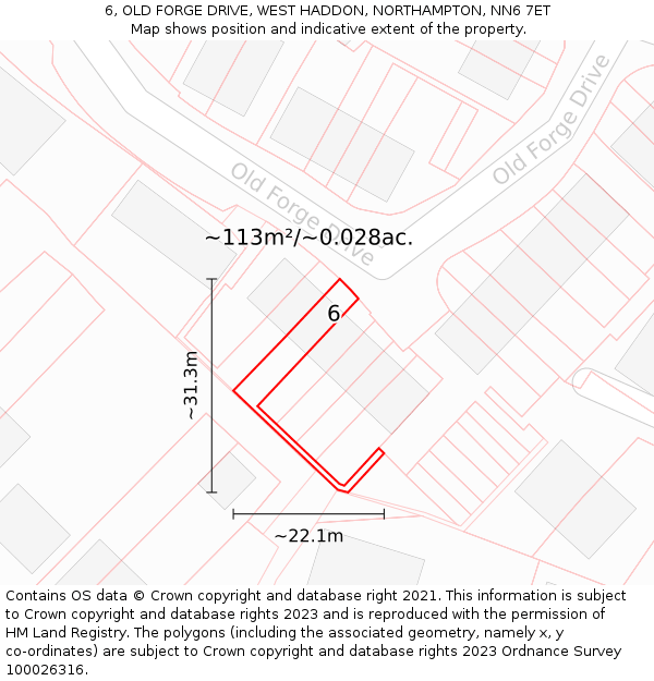 6, OLD FORGE DRIVE, WEST HADDON, NORTHAMPTON, NN6 7ET: Plot and title map
