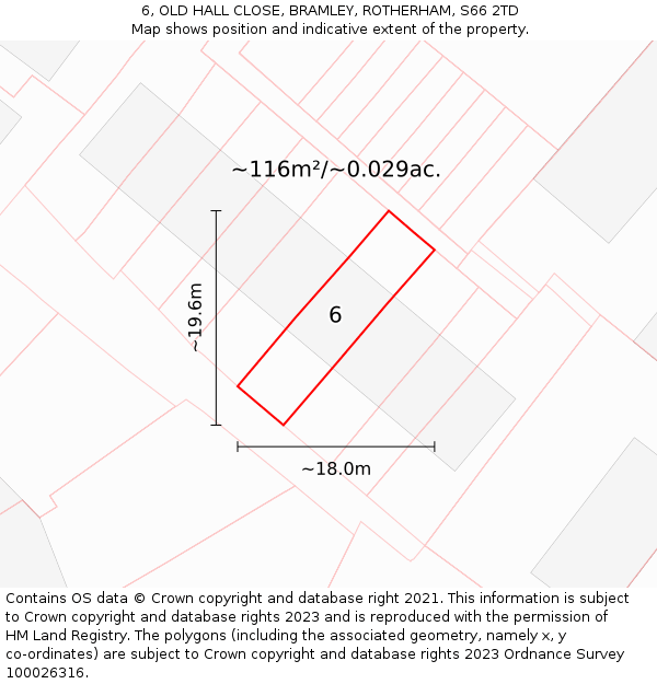 6, OLD HALL CLOSE, BRAMLEY, ROTHERHAM, S66 2TD: Plot and title map