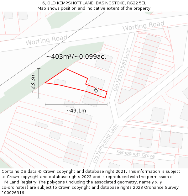 6, OLD KEMPSHOTT LANE, BASINGSTOKE, RG22 5EL: Plot and title map