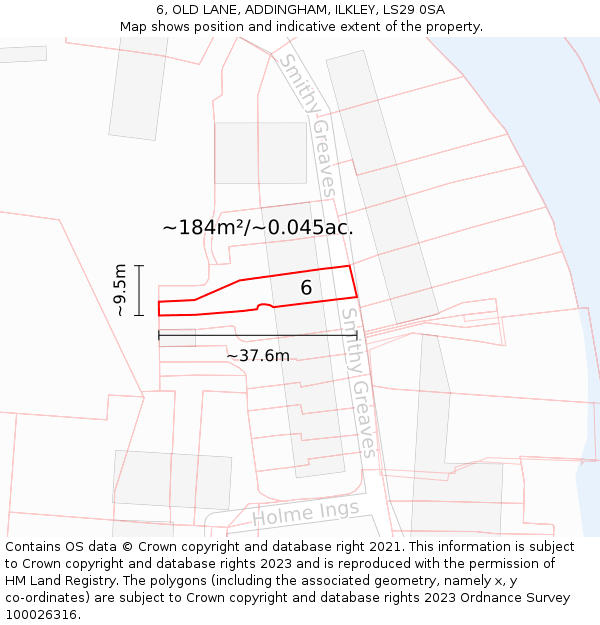 6, OLD LANE, ADDINGHAM, ILKLEY, LS29 0SA: Plot and title map