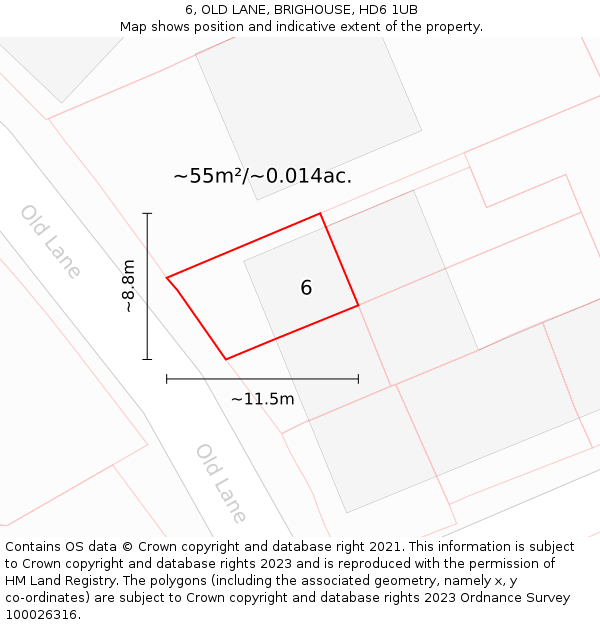 6, OLD LANE, BRIGHOUSE, HD6 1UB: Plot and title map