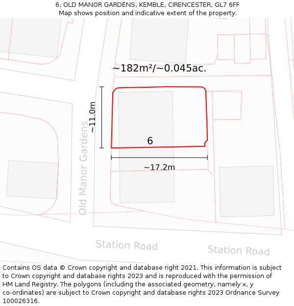 6, OLD MANOR GARDENS, KEMBLE, CIRENCESTER, GL7 6FF: Plot and title map