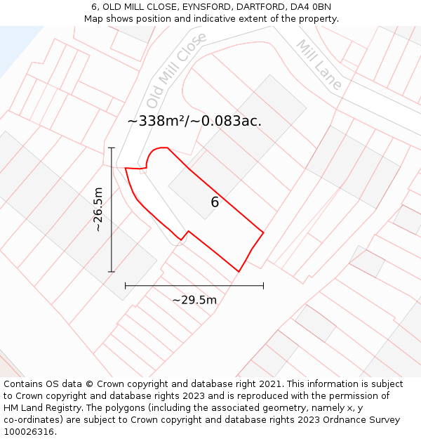 6, OLD MILL CLOSE, EYNSFORD, DARTFORD, DA4 0BN: Plot and title map