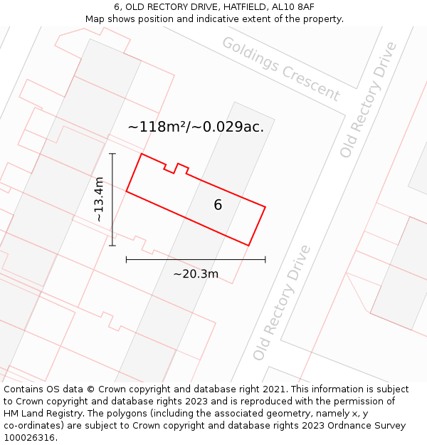 6, OLD RECTORY DRIVE, HATFIELD, AL10 8AF: Plot and title map