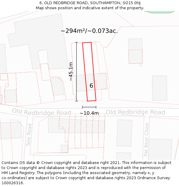6, OLD REDBRIDGE ROAD, SOUTHAMPTON, SO15 0NJ: Plot and title map