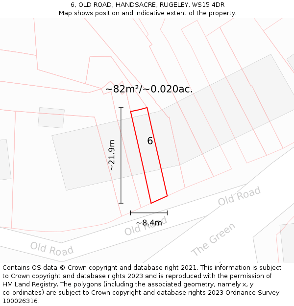 6, OLD ROAD, HANDSACRE, RUGELEY, WS15 4DR: Plot and title map