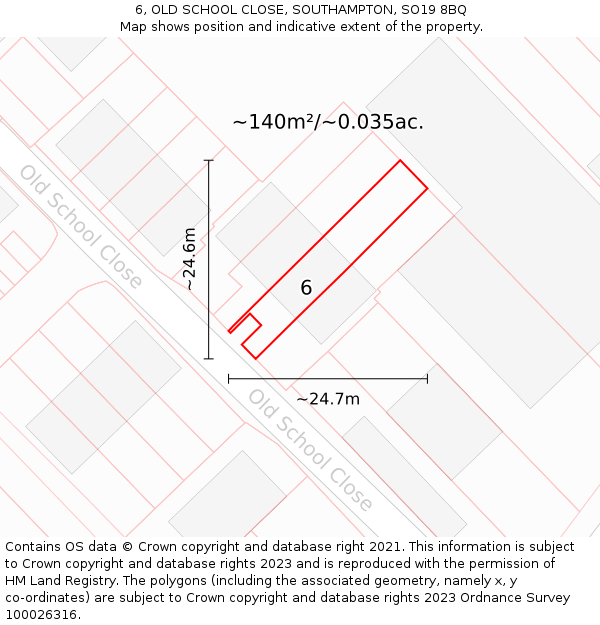 6, OLD SCHOOL CLOSE, SOUTHAMPTON, SO19 8BQ: Plot and title map