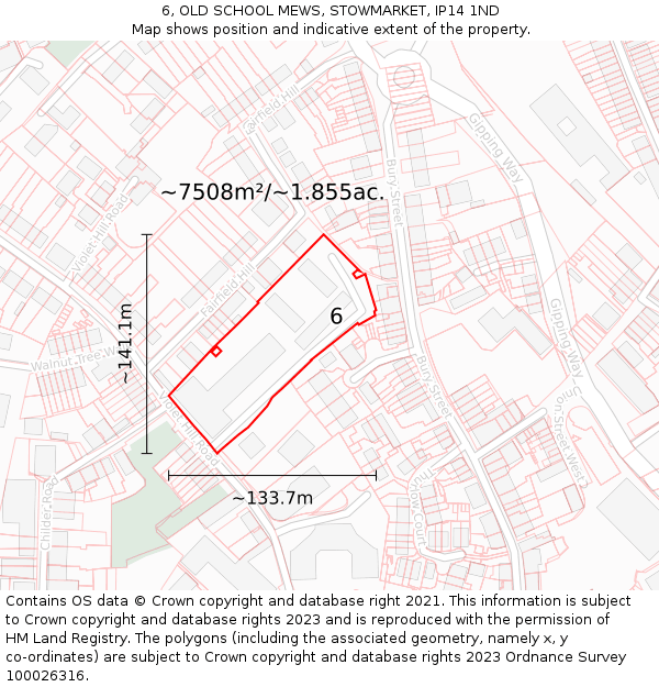 6, OLD SCHOOL MEWS, STOWMARKET, IP14 1ND: Plot and title map