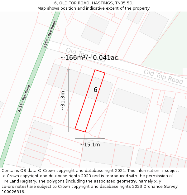 6, OLD TOP ROAD, HASTINGS, TN35 5DJ: Plot and title map