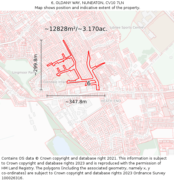6, OLDANY WAY, NUNEATON, CV10 7LN: Plot and title map
