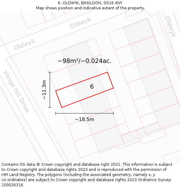 6, OLDWYK, BASILDON, SS16 4NY: Plot and title map