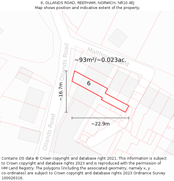 6, OLLANDS ROAD, REEPHAM, NORWICH, NR10 4EJ: Plot and title map