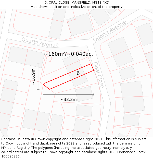 6, OPAL CLOSE, MANSFIELD, NG18 4XD: Plot and title map