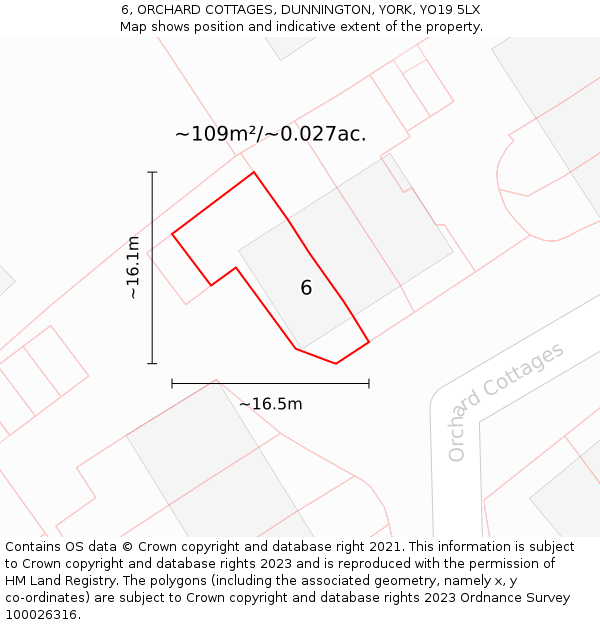 6, ORCHARD COTTAGES, DUNNINGTON, YORK, YO19 5LX: Plot and title map