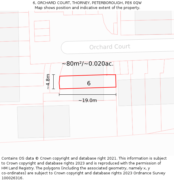 6, ORCHARD COURT, THORNEY, PETERBOROUGH, PE6 0QW: Plot and title map