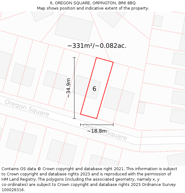 6, OREGON SQUARE, ORPINGTON, BR6 8BQ: Plot and title map