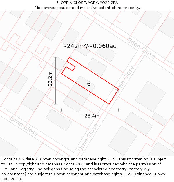 6, ORRIN CLOSE, YORK, YO24 2RA: Plot and title map
