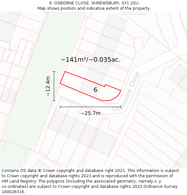 6, OSBORNE CLOSE, SHREWSBURY, SY1 2SU: Plot and title map