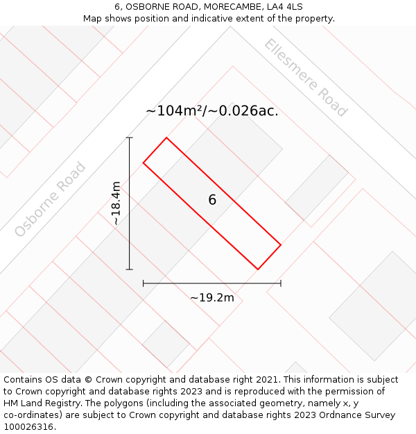 6, OSBORNE ROAD, MORECAMBE, LA4 4LS: Plot and title map