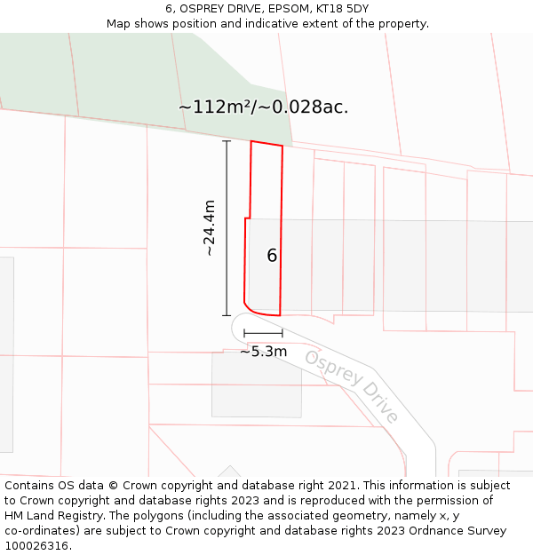 6, OSPREY DRIVE, EPSOM, KT18 5DY: Plot and title map