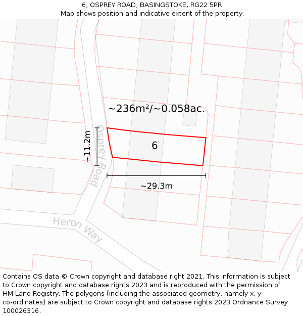 6, OSPREY ROAD, BASINGSTOKE, RG22 5PR: Plot and title map