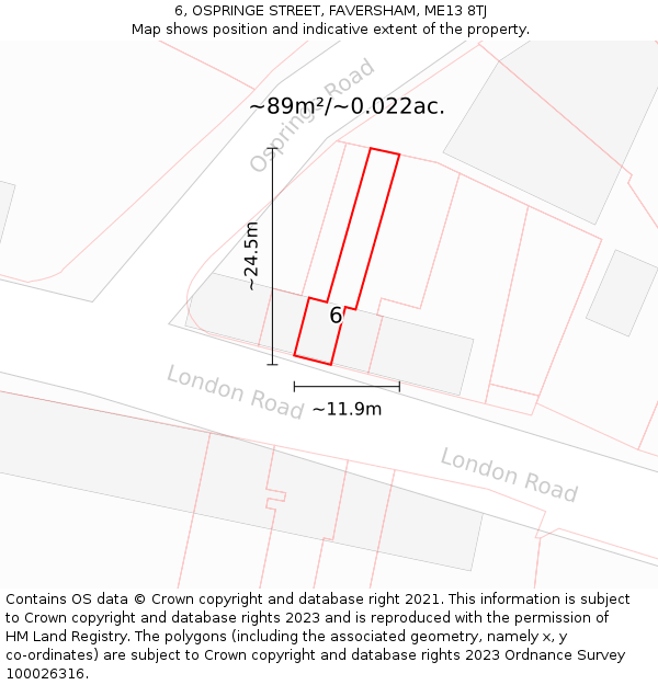 6, OSPRINGE STREET, FAVERSHAM, ME13 8TJ: Plot and title map