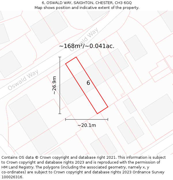 6, OSWALD WAY, SAIGHTON, CHESTER, CH3 6GQ: Plot and title map