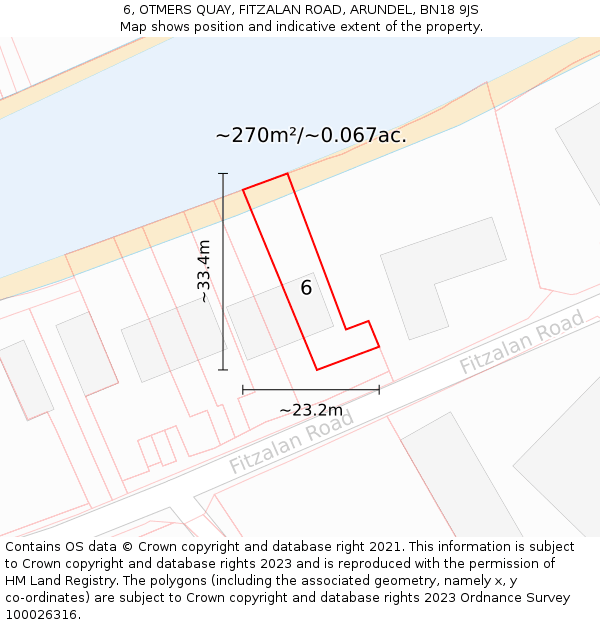 6, OTMERS QUAY, FITZALAN ROAD, ARUNDEL, BN18 9JS: Plot and title map