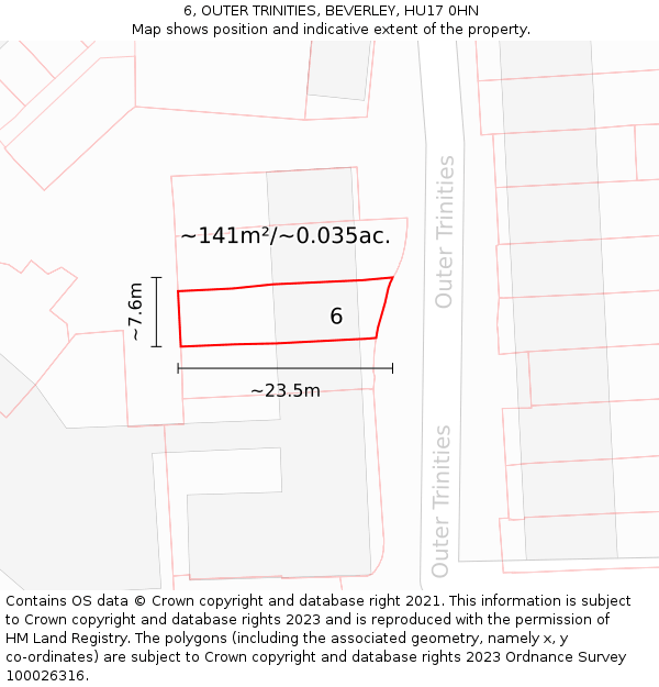 6, OUTER TRINITIES, BEVERLEY, HU17 0HN: Plot and title map