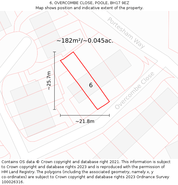 6, OVERCOMBE CLOSE, POOLE, BH17 9EZ: Plot and title map