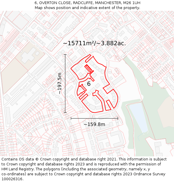 6, OVERTON CLOSE, RADCLIFFE, MANCHESTER, M26 1UH: Plot and title map