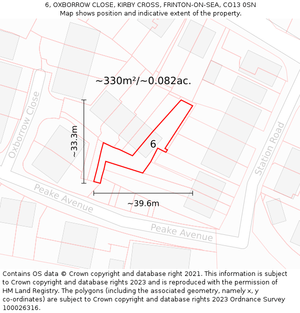6, OXBORROW CLOSE, KIRBY CROSS, FRINTON-ON-SEA, CO13 0SN: Plot and title map