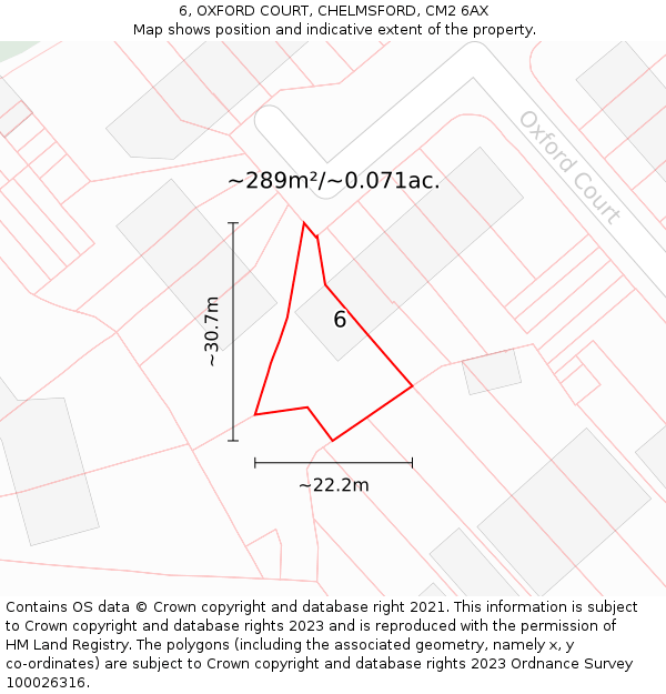 6, OXFORD COURT, CHELMSFORD, CM2 6AX: Plot and title map
