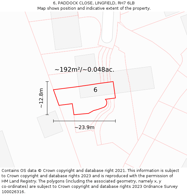 6, PADDOCK CLOSE, LINGFIELD, RH7 6LB: Plot and title map