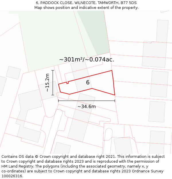 6, PADDOCK CLOSE, WILNECOTE, TAMWORTH, B77 5DS: Plot and title map