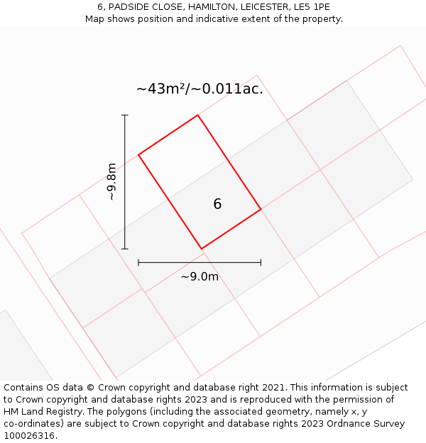 6, PADSIDE CLOSE, HAMILTON, LEICESTER, LE5 1PE: Plot and title map