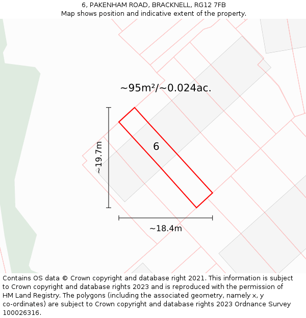 6, PAKENHAM ROAD, BRACKNELL, RG12 7FB: Plot and title map