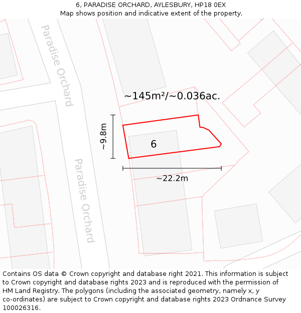 6, PARADISE ORCHARD, AYLESBURY, HP18 0EX: Plot and title map