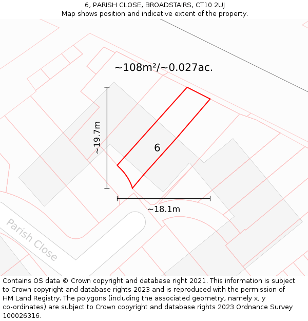 6, PARISH CLOSE, BROADSTAIRS, CT10 2UJ: Plot and title map
