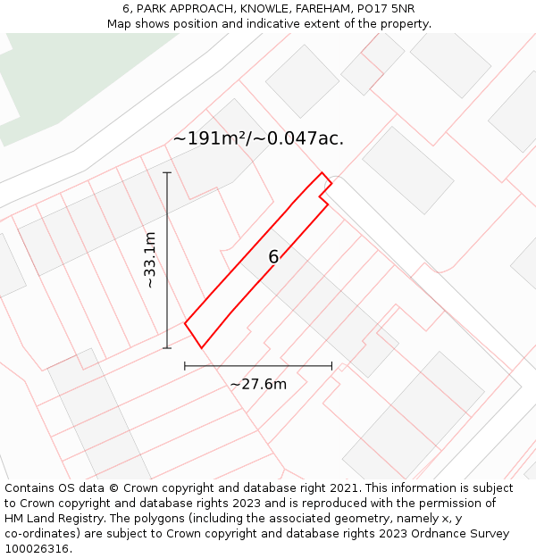 6, PARK APPROACH, KNOWLE, FAREHAM, PO17 5NR: Plot and title map