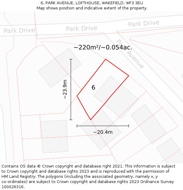 6, PARK AVENUE, LOFTHOUSE, WAKEFIELD, WF3 3EU: Plot and title map
