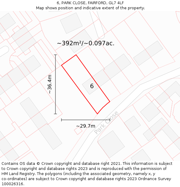 6, PARK CLOSE, FAIRFORD, GL7 4LF: Plot and title map