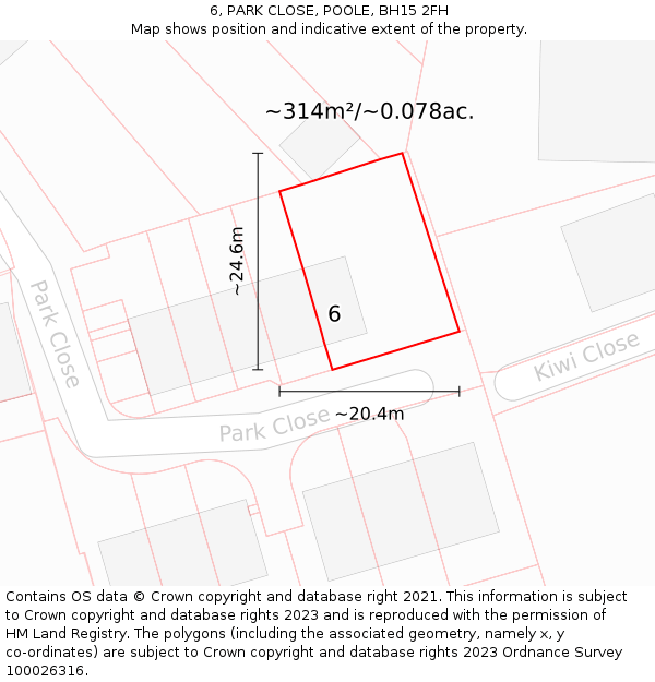 6, PARK CLOSE, POOLE, BH15 2FH: Plot and title map