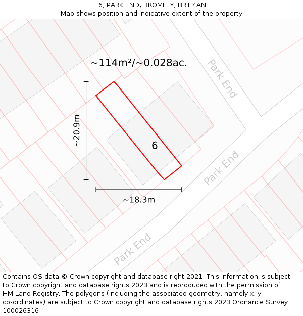 6, PARK END, BROMLEY, BR1 4AN: Plot and title map