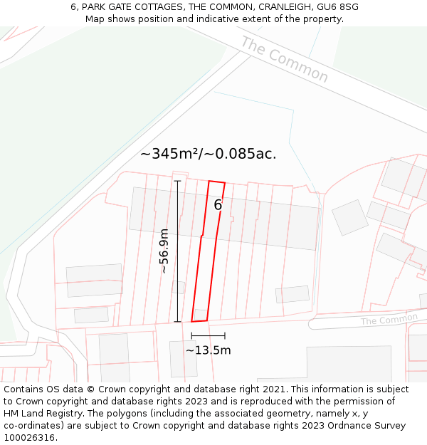 6, PARK GATE COTTAGES, THE COMMON, CRANLEIGH, GU6 8SG: Plot and title map