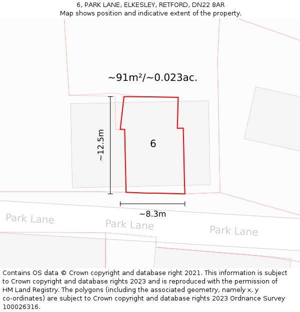 6, PARK LANE, ELKESLEY, RETFORD, DN22 8AR: Plot and title map