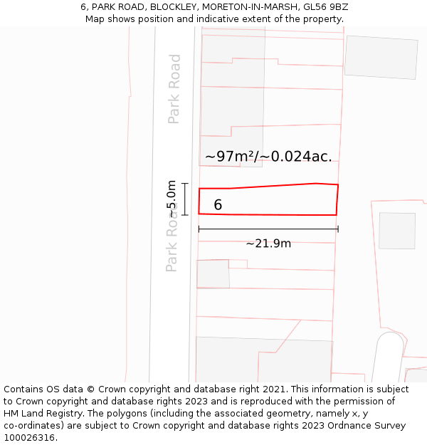 6, PARK ROAD, BLOCKLEY, MORETON-IN-MARSH, GL56 9BZ: Plot and title map