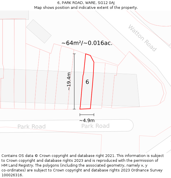 6, PARK ROAD, WARE, SG12 0AJ: Plot and title map