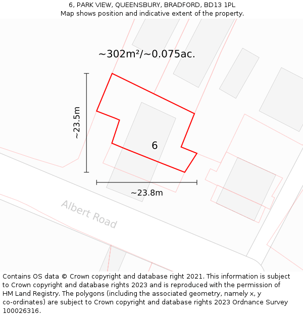 6, PARK VIEW, QUEENSBURY, BRADFORD, BD13 1PL: Plot and title map