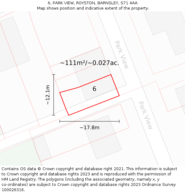 6, PARK VIEW, ROYSTON, BARNSLEY, S71 4AA: Plot and title map